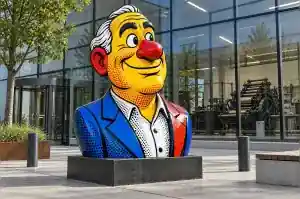 Detail of the halftone dot shading on the face of a pop-art cartoon bust