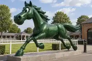 Detail of the gold glitter flake in the paint on the shoulder of a cartoon horse sculpture