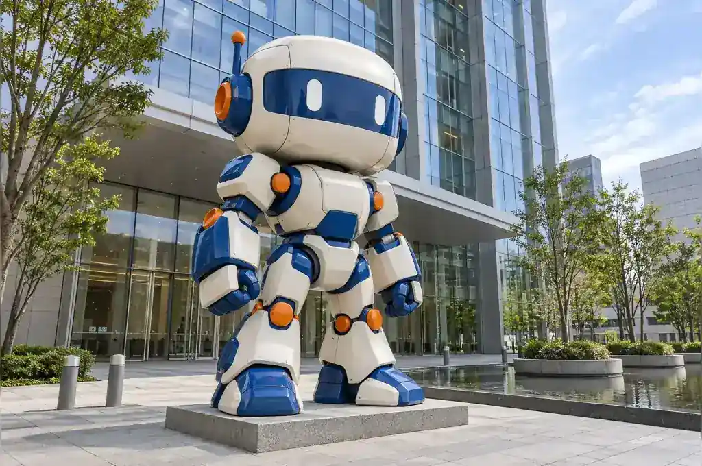 Chibi mecha robot cartoon figure sculpture on a Nagoya robotics company plaza